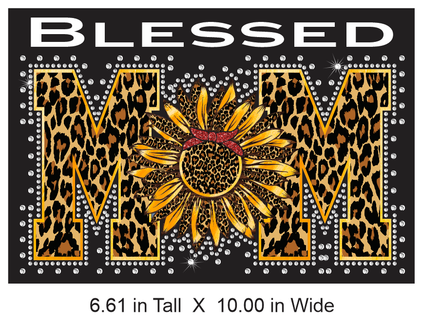 Blessed Mom Word Full Color Print Vinyl and Rhinestone Transfer